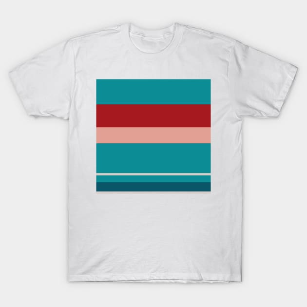 A magnificent collection of Blood (Animal), Blush, Silver, Dark Cyan and Petrol stripes. T-Shirt by Sociable Stripes